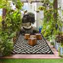 GENIMO Outdoor Rugs 8x10 Waterproof, Reversible Mats, Area Plastic Straw Rug, Outside Carpet, Geometric Rv Mat for Patio Camping Rv Picnic Backyard Deck Balcony Porch Beach Trailer (Black & Beige)
