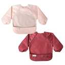 Tiny Twinkle Long Sleeve Bib for Babies & Toddlers | 2-Pack Waterproof Smock Bib for Eating | Machine Washable & Mess-Proof Feeding Essentials | Newborn Shower Gift (Rose Burgundy, 2-4Y)