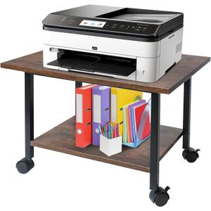 Printer Stand, Under Desk Printer Table with Wheels, 2 Tier Industrial Mobile Printer Table with Storage Shelf, Rolling Printers Cart Holder for Home, Office, Rustic Brown and Black