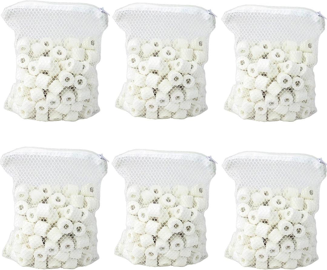AQUANEAT Bio Ceramic Rings 6 lbs Aquarium Sump Filter Media Fish Tank Koi Pond Canister Filter Media in 6 Free Mesh Bags