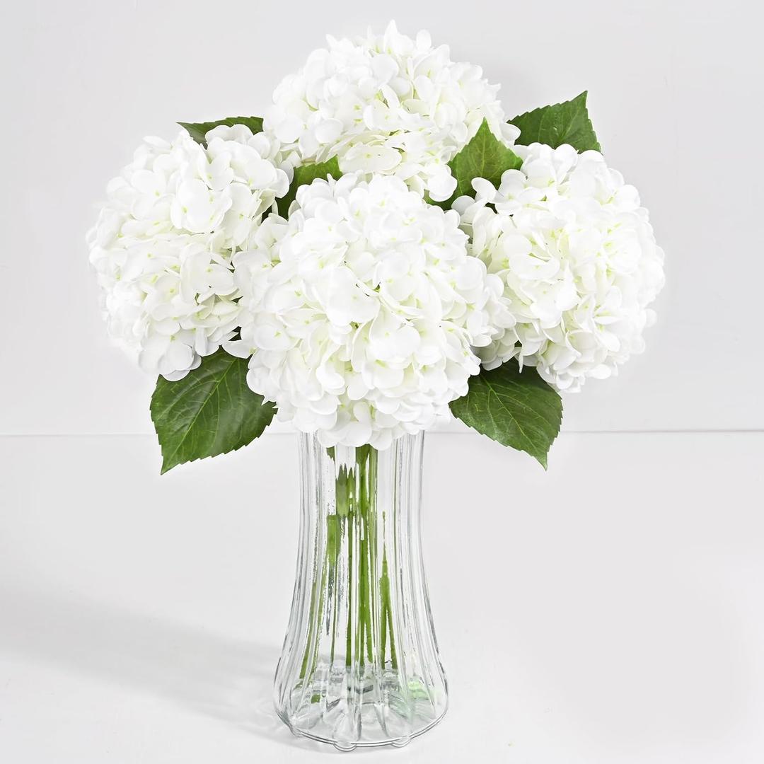4 Pcs White Hydrangea Artificial Flowers, Latex Real Touch Hydrangea Flowers, 19.6'' Full Faux Hydrangea Flowers Fake Flowers for Home Decor Party Wedding Centerpiece Bouquet Floral Arrangements