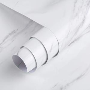 TOTIO Wide Milk White Marble Wallpaper Peel Stick 24x394inch Glossy Thicken Waterproof Adhesive White Granite Textured Countertop Contact Paper DIY Vinyl Wall Sticker for Kitchen Bathroom [Jazz White] (24" x 394", Milk White+gray)