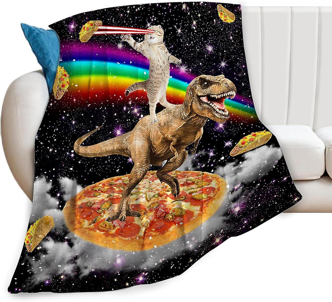 Funny Cat Dinosaur Blanket Soft Cozy Galaxy Space Rainbow Food Fleece Plush Throw Blanket All Season Ultra Warm Lightweight Fuzzy Taco Pizza Blanket Gifts for Girls Boys Women Men Bed 40"x50"