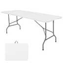 Folding Table 5 FT Camping Table Portable Heavy Duty Plastic Rectangular Outdoor Dining Table Steel Legs Fold-in-Half with Carrying Handle for Indoor, Picnic, Party, Wedding, Events(White)