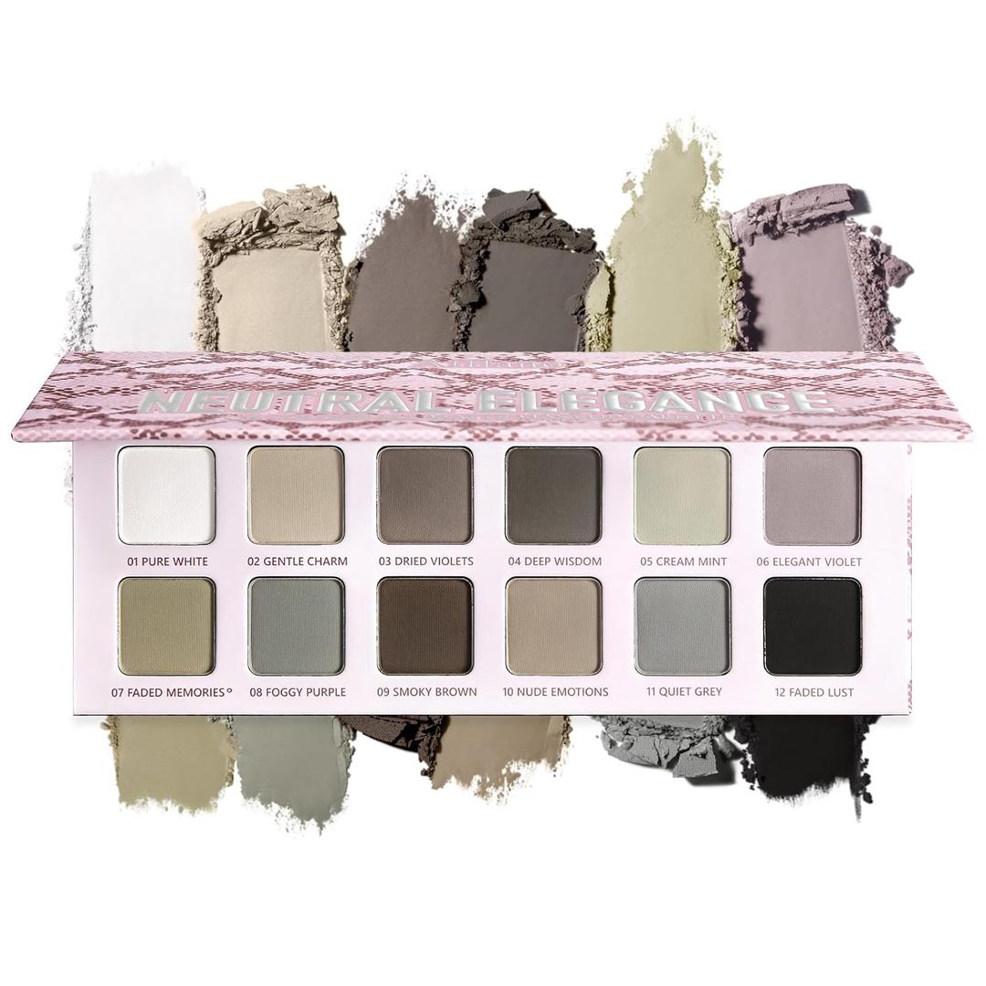 Matte Eyeshadow Palette, All Matte Cool-Toned Eye Shadows Pallet-Natural Soft Eye Makeup Compact Ultra-Pigmented Blendable Long Lasting Silkly Cream Texture Neutral Eyeshadow for Older Women, Grey