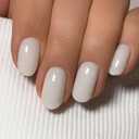 White Press on Nails Short Almond Sparkly Fake Nails False Nails with Glitter Designs Natural Nails Reusable Solid Colour Glossy Glue on Nails Acrylic Nails for Women Girls 24Pcs