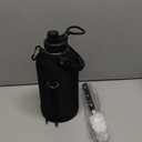 64 oz Insulated Water Bottle with Straw lid & Spout lid, Stainless Steel Half Gallon Water Flask Jug with Paracord Handle & Strap Pouch, Large Vacuum Thermo Bottles, Cold for 48 Hrs (Black)