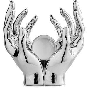 FJS Silver Home Decor Hands Sculpture Decorations for Living Room, Modern Art Statue Sculptures Room Aesthetic Decor, Shelf Coffee Table TV Stand Decoration (Sliver)