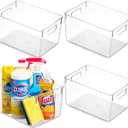 Pack Of 4 Plastic Kitchen Organization Pantry Storage Bins - Fridge Organizer Household Food Baskets for Countertops, Cabinets, Refrigerator, Freezer, Bedrooms, Bathrooms