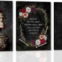 3pc Framed Gothic Floral Skull Canvas Wall Art Romantic Bone and Bloom Posters Eternal Bloom Prints Paintings Pictures Dark Bathroom Wall Decor for Bedroom Living Room Halloween Decoration