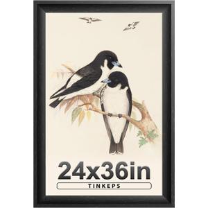 24x36 Poster Frame Black with Black Back Board, Curved Extra Wide Edges, Vintage Style Poster Frame 24x36 inches for Wall Decor.
