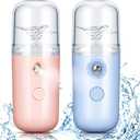 Honoson 2 Pack Nano Facial Mister Spray Bottle Handheld Humidifier Portable Face Mister for Eyelash Extensions USB Rechargeable 1 oz Mini Skin Care Machine for Daily Makeup(Light Pink and Blue)