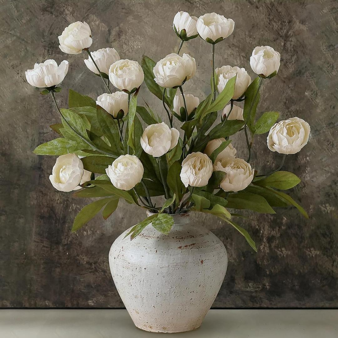 VIERENA 12 Pcs Faux Silk Peony Artificial Flowers for Vase -27", Bulk Fake Peonies Branches with Stems for DIY Bouquet Centerpieces Wedding Fillers Arrangements Shower Decorations (Cream)