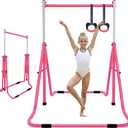 Gymnastics Bar for Kids, Adjustable Height Gymnastic Horizontal Bars, Folding Gymnastic Junior Training Monkey Bars Equipment for Home Indoor/Outdoor Using, Pink