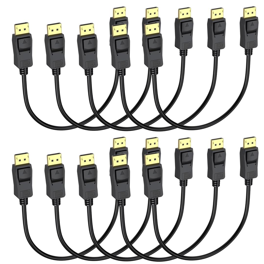 DisplayPort Cable 1 FT 10-Pack, Display Port to Display Port Cable, Gold-Plated, Supports 4K@60Hz, 2K@165Hz, Compatible for Monitor, Computer, Laptop, Graphics Card, Docking Station