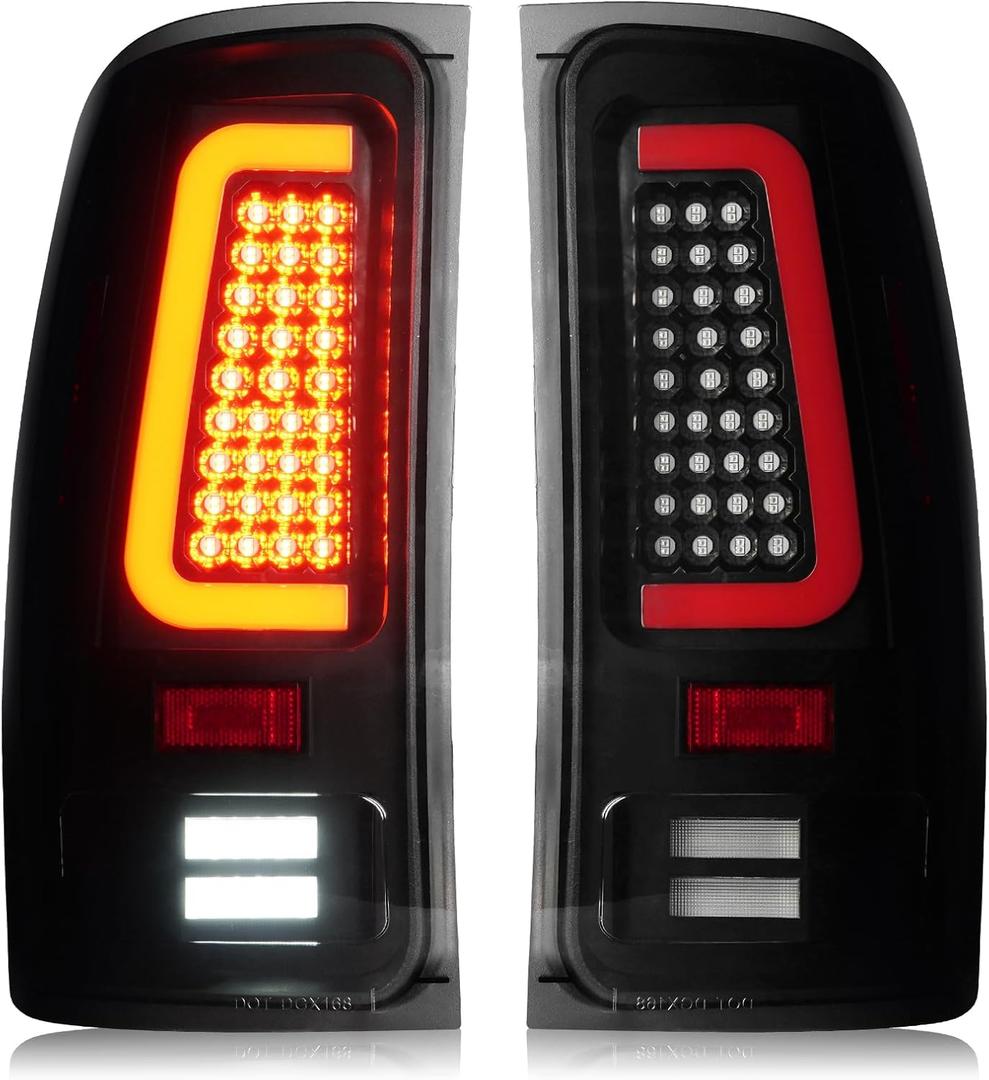 LED Tail Lights Assembly Fit for GMC Sierra 1500 07-13 (SL, SLE, SLT, WT), 2500HD 3500HD 07-14 (only fit 3500HD with Single Rear Wheel Model), Rear Taillights, Black Housing Smoked Lens