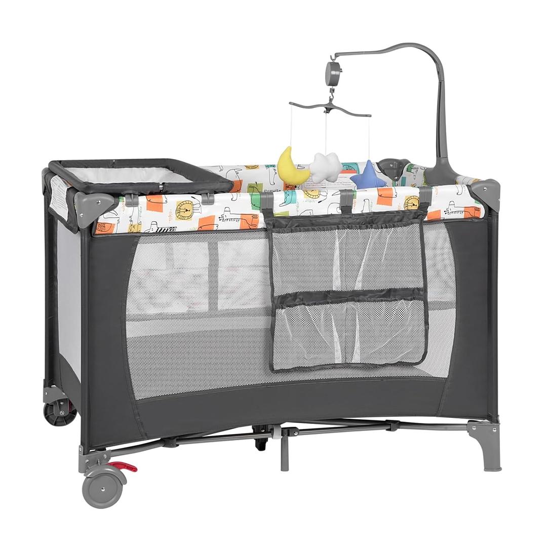 Pack and Play, Baby Bassinet Bedside Sleeper with Diaper Changer, Toddler Playard, Toddler Travel Playpen, Portable Baby Crib with Carry Bag, Easy to Install