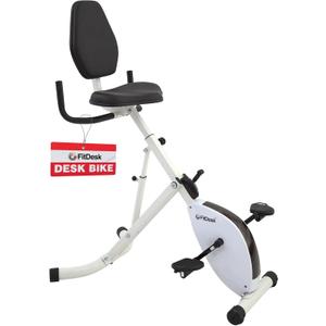 FitDesk Height Adjustable Exercise Desk Bike with Digital Performance Monitor, 8 Resistance Levels, Foldable Frame, Supportive Seat with Backrest, Supports Up to 242 lbs for Home & Office, White