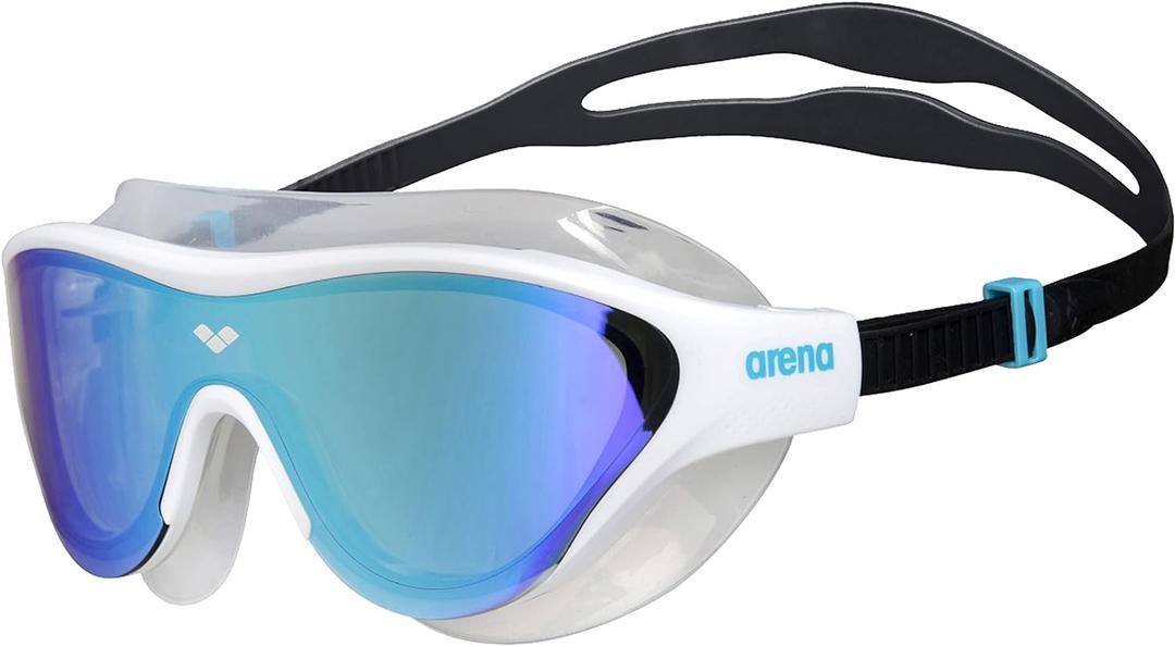 ARENA Unisex Adult The One Swim Mask Fitness Swimming Goggles Men and Women Large Fit Polycarbonate Mirror/Non-Mirror Lens (Blue/White)