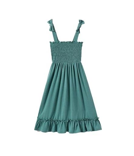 IFFEI Mommy and Me Dresses Summer Matching Outfits Spaghetti Strap Square Neck Solid Color Ruffle A Line Beach Long Maxi Dress 2Y  Green