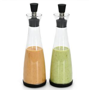 2 Packs Glass Salad Dressing Bottles, Leak-Proof Oil Dispenser for Kitchen, High Borosilicate Glass Sauce Bottles with Non-Slip Base for Salad, Cooking, and Condiments