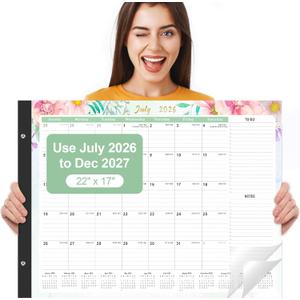 Gannyfer Desk Calendar 2026-2027, 18-Month Large Desk Calendar, Use Now Until March 2027, 22" x 17" Desktop Pad Calendar, with Notes Section, Thick Paper, Large Grid Layout (6 Stickers Included)