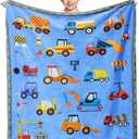 Construction Toddler Blanket 50"x40", Car Blanket for Kids, Toddler Birthday Gifts for Boys, Kids Birthday Gift, Truck Tractor Crane Excavator Forklift Gifts