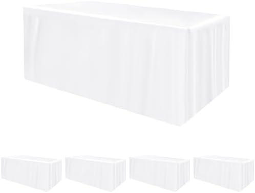 HolidayIdeas Fitted Tablecloths for 8 Foot Rectangle Table, Wrinkle Resistant Washable White Table Cover 30x96 Inch for Vendor Booth Display, Banquet, Trade Show, 1 Pcs