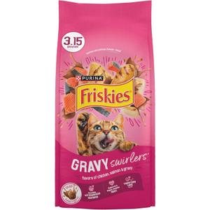 Purina Friskies Gravy Swirlers With Flavors of Chicken, Salmon and Gravy Dry Cat Food - 3.15 lb. Bag (EXP 07/01/26)