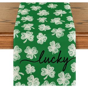 Artoid Mode Lucky Shamrocks Clover 210 GSM St. Patrick's Day Table Runner, Seasonal Kitchen Dining Table Decoration for Home Party Decor 13x72 Inch