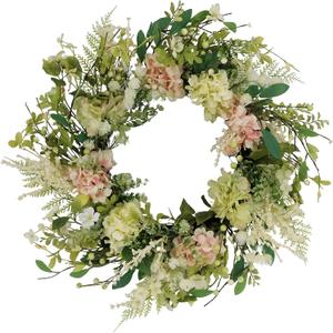 Puleo International 24" Artificial Hydrangea and Dogwood Floral Spring Door Wreath