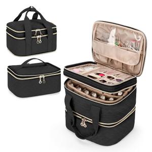 Yarwo 3 Layers Nail Polish Organizer Holds 48 Bottles (15ml/0.5 fl.oz), Detachable Nail Polish Case with Adjustable Dividers, Travel Case for Manicure Set, Black (Bag Only, Patent Pending)