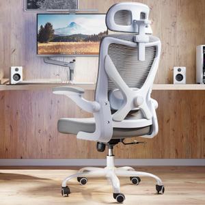 Ergonomic Office Chair: White Computer Desk Chair Comfy Gaming Chair for Adults - Office Chair with Lumbar Support & Headrest - Executive Office Rolling Chairs for Home Work (Grey), 20" W x 17.3" D x 18.5"-3" H