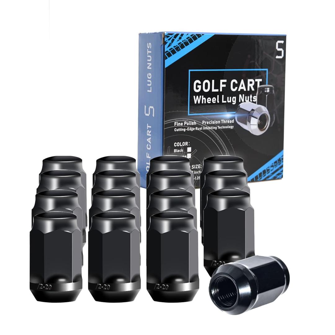 Golf Cart Wheel Lug Nuts Standard 1/2"-20 for EZGO & Club Car (Pack of 16) Black