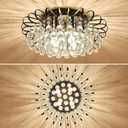 CVKASH Crystal Floral Chandelier 4-Light Antique Modern Black Flush Mount Raindrop Crystal Ceiling Lighting Fixture Chandelier for Living Room Bedroom Dining Room Entryway D17.71 H8.26, 17.9 Inch