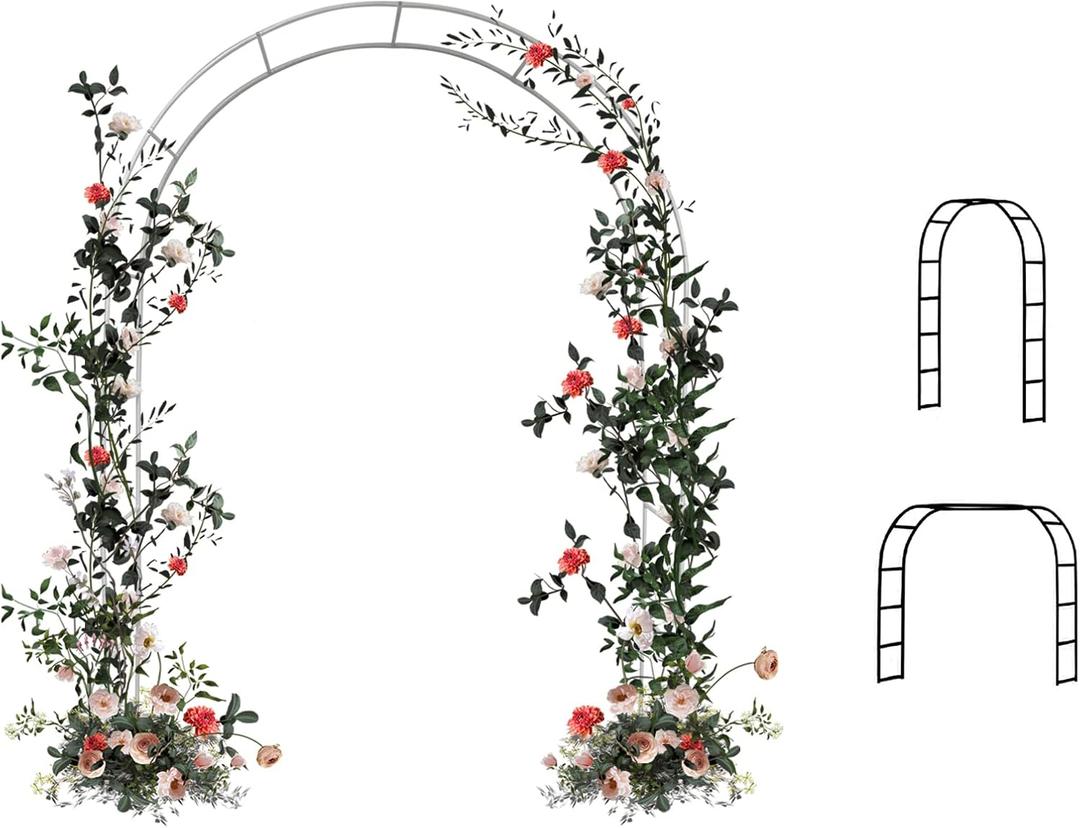 7.8 Ft Metal Garden Arbor Wedding Arch, 2 Sizes Free Combination for Various Climbing Plants, Rose Vines, Bridal Party Decoration (White)