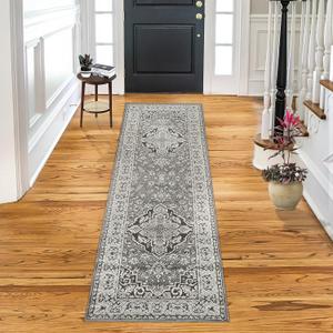 Superior Elegant Glendale Collection Area Rug, 8mm Pile Height with Jute Backing, Traditional Oriental Rug Design, Anti-Static, Water-Repellent Rugs - Grey, 2'7" x 8' Runner