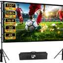 LP Outdoor Projector Screen with Stand, 120 inch Portable Projection Screen 16:9 4K HD Front Rear Projection Screen with Carry Bag, Sandbag - Wrinkle-Free Design for Home Theater Backyard Cinema