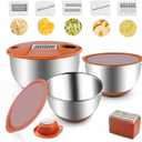 Mixing Bowls with Lids Set,3 Pieces Stainless Steel Nesting Bowls Vegetables Slicer Non-Slip Mixing Bowl for Baking Prepping Cooking(Orange)