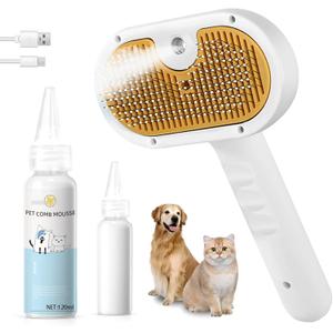 Pet Steam Brush for Dog & Cat  3-in-1 Spray Hair Removal Comb  Steam for Shedding & Grooming  Water Brush for Long & Short Haired Pets  Spritz Defur Comb  Includes Waterless Shampoo (7.8-shampoo)
