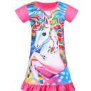 Kid Girls Nightgown Night Dress Unicorn Rainbow Princess Pajamas Sleepwear Nightie