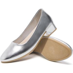 Jeekopeg Low Chunky Pumps Women's Round Toe Heels PU Leather Chunky Pump Shoes Classic Closed Toe Pumps Low Heel Dress Shoes for Women