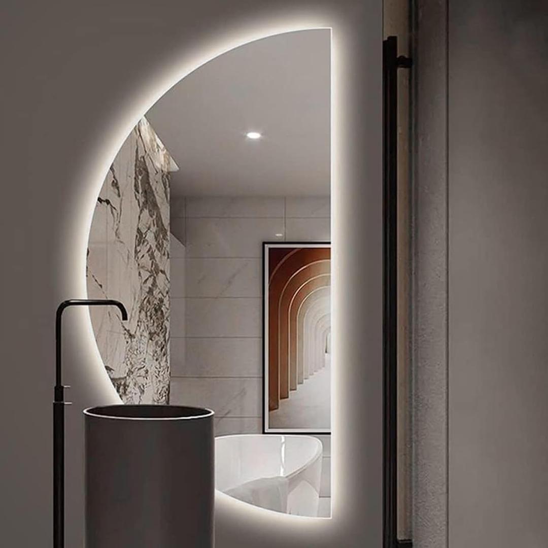 Half Moon LED Mirror for Bathroom,3-Color Dimmable Smart Vanity Mirror, Frameless Backlit Anti-Fog Half Moon Mirrors for Wall(Left Semicircle, 16 * 31in/40 * 80cm)