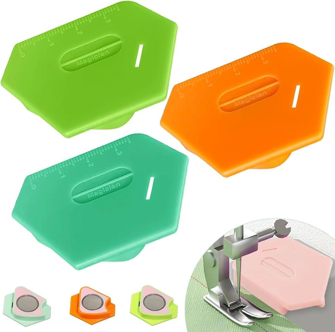 3 PCS Magnetic Seam Guide for Sewing Machine, 2025 Upgraded Multifunctional Polygonal Hemmer Seam Guide with Scale, Sewing Accessories Supplies Tool (Green+Orange+Lemon Green)