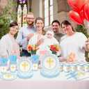 Blue Baptism Decorations for Boys Baptism Plates and Napkins First Holy Communion Party Supplies God Bless Plates Religious Christening Ceremony Tableware Set, Serves 25