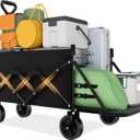 Favoyard Collapsible Wagon Carts with Extended Tailgate, Foldable 130L & 330LBS Portable Folding Wagons with All - Terrain Wheels & Drink Holders for Shopping, Garden, Camping & Beach, Black