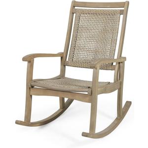 Christopher Knight Home Pearsall Acacia Wood Outdoor Rocking Chair, Wicker Rocking Chair, Patio Recliner Chair, Light Brown, 24" W x 38" D x 39.75" H