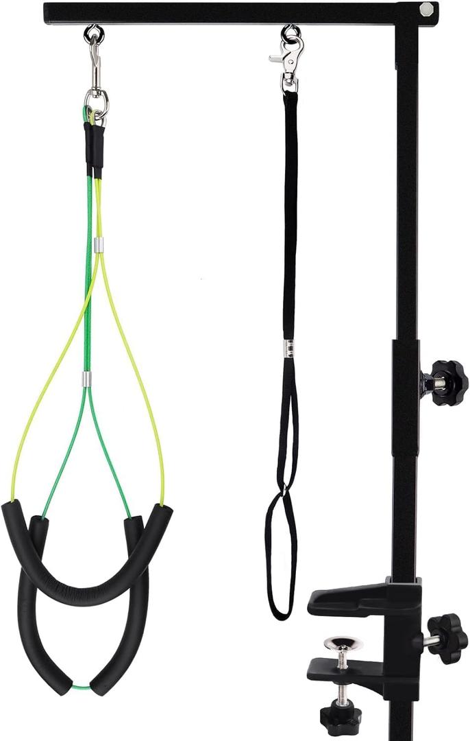 Kalolary Foldable Pet Dog Grooming Arm with Clamp, Dog Grooming Loop Noose & Two No Sit Haunch Holder (Single Arm)