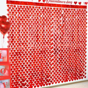 Valentines Day Decorations, 4 Pack Valentines Day Backdrop Garland, Red Heart Foil Fringe Tinsel Backdrop Streamer for Wedding Anniversary Birthday Valentines Party Decor