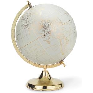 Abbott Collection 57-LATITUDE-02-LG Spinning Large Decorative Globe, Ivory/Gold, 18" H